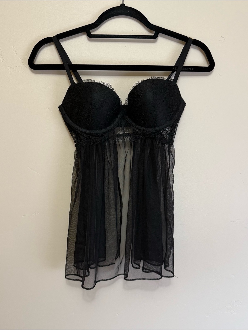 Victoria’s Secret Black Lace Padded Teddy Lingerie Dress 34C